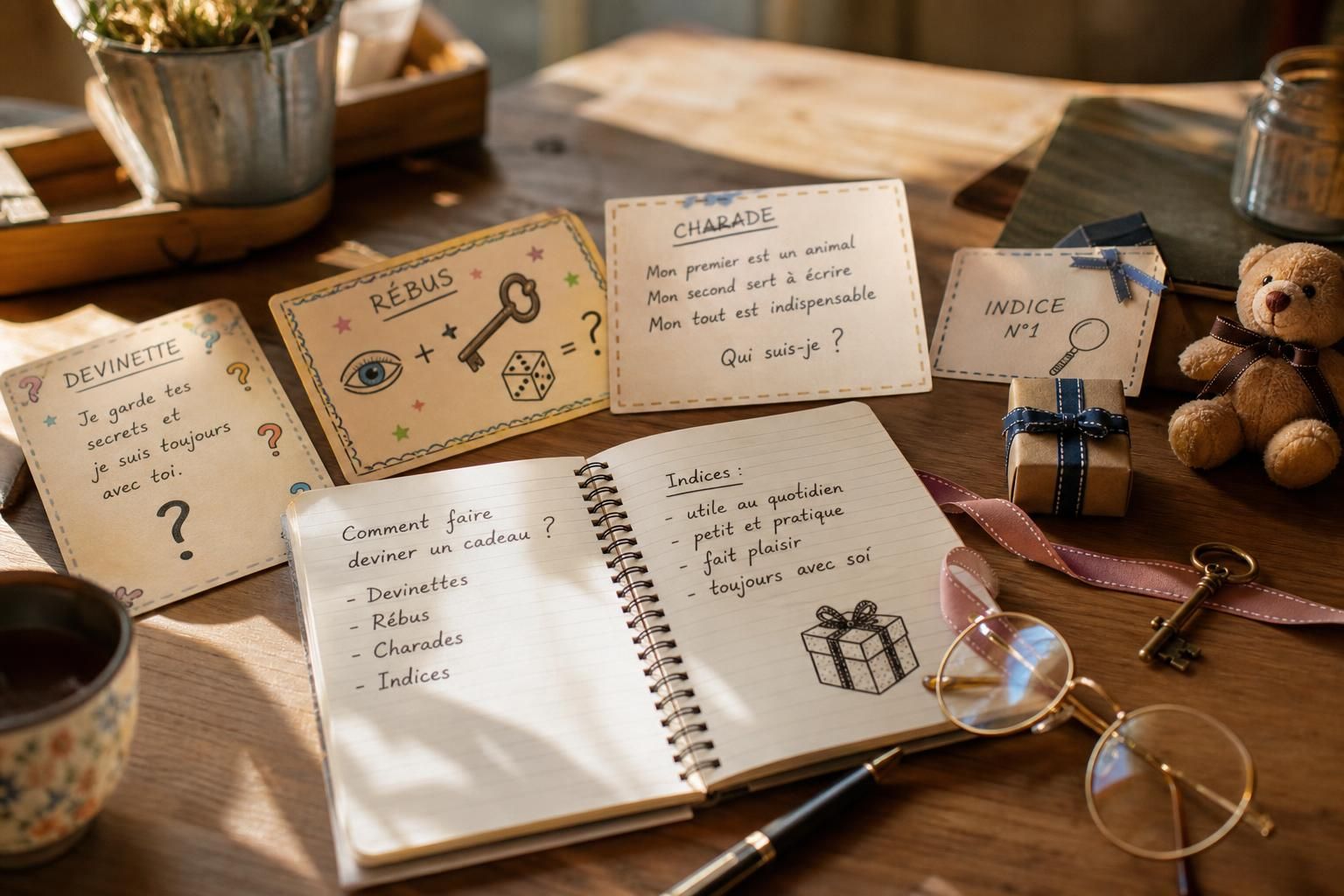 découvrez des astuces pour faire deviner un cadeau à travers des devinettes, rébus, charades et indices amusants, parfaits pour surprendre et divertir vos proches.
